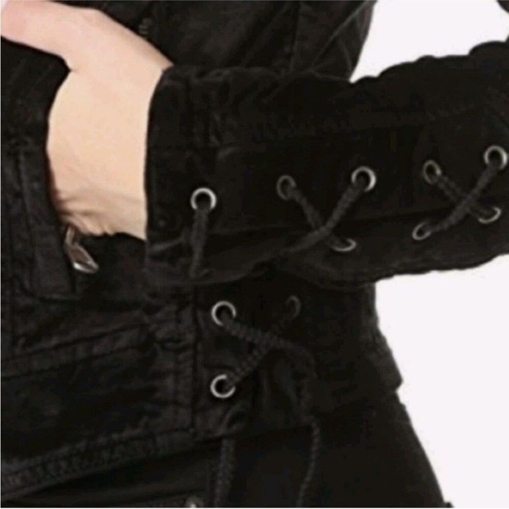 Free People Velvet Moto Laced Sleeve Zipper Jacket Black Size S - Picture 5 of 16